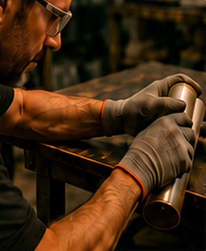 Enrique Ferrer trabajando una pieza de metal